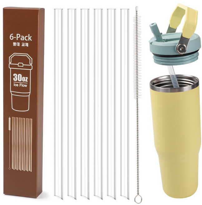 LJL 스탠리 아이스플로우 플립1.0 591ml /2.0 887ml 텀블러 호환 빨대 6p+세척솔 1p, 1세트, 887세트