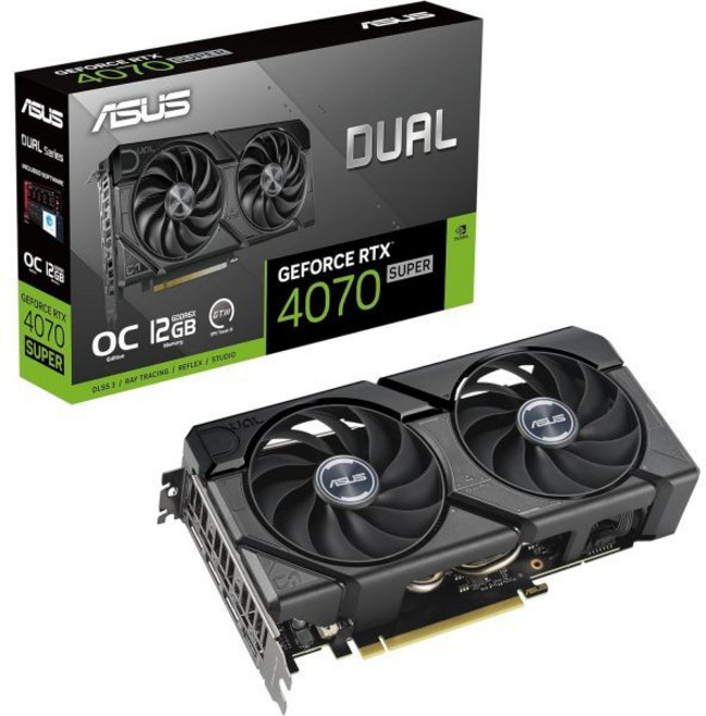 ASUS 듀얼 지포스 RTX™ 4070 슈퍼 EVO OC 에디션 12GB GDDR6X PCIe 4.0 12GB GDDR6X DLSS 3 HDMI 2.1a 디스플레이포트 1.4a, Dual|Black, RTX4070 Super|OC|EVO