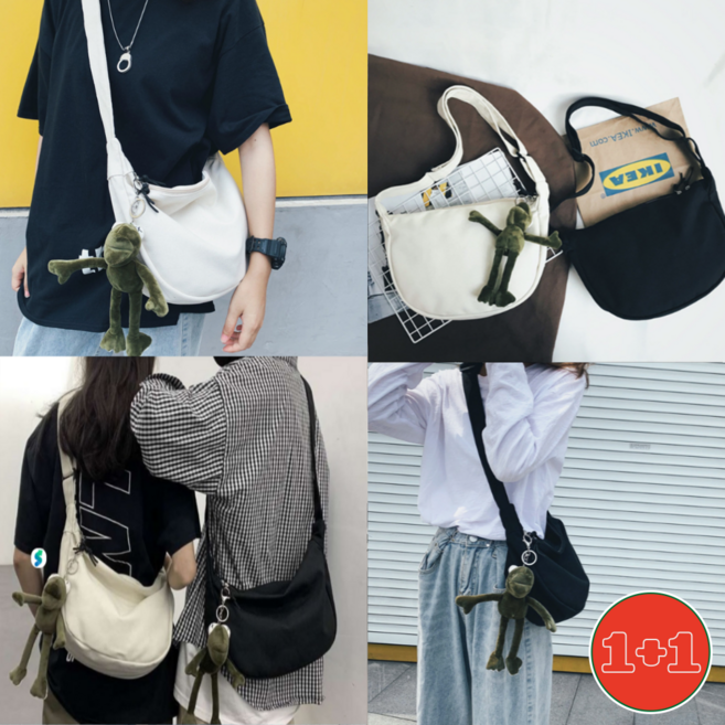 [1+1] 포에즈 남녀공용 커플 반달 메신저 크로스백