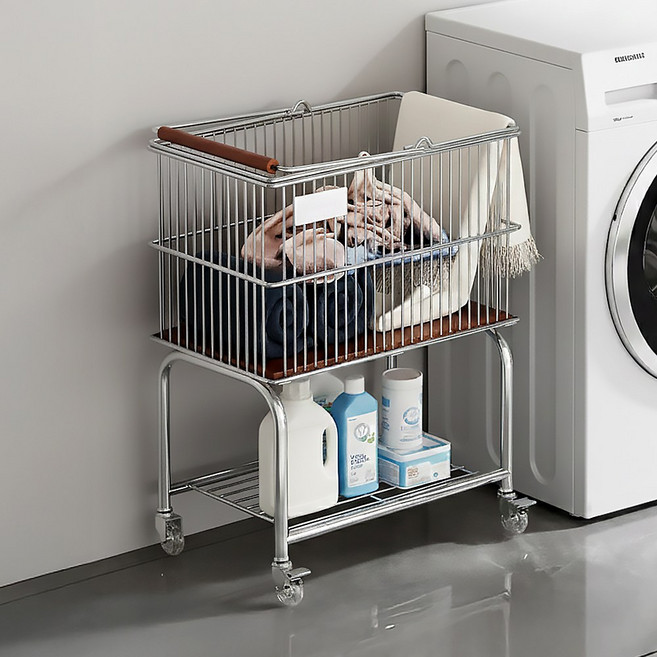 2단 이동식 세탁카트 빨래트롤리, 메탈