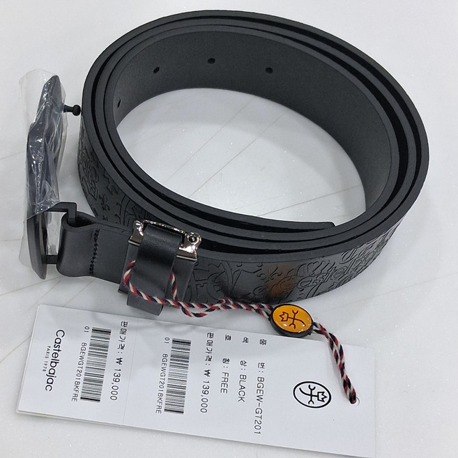 까스텔바작 남성 로고 버클 패턴 벨트BGEWGT2011_US, 1개, 블랙