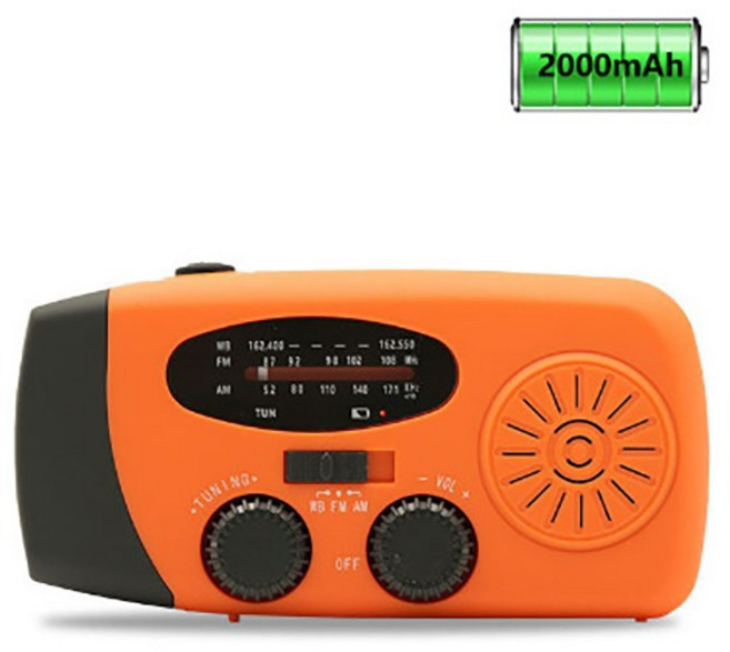 손전등 크랭크 NoAA 휴대용 태양 비상 라디오 패널 전지 2000mAh 충전식 AMFM 기상 포함 배터리, 5) orangeUS, 5) orangeUS