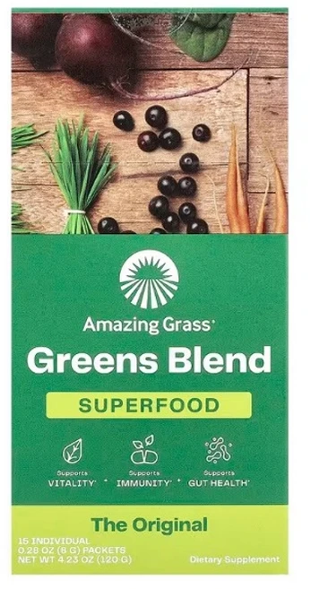어메이징 그라스 그린 블렌드 슈퍼 푸드 120g 1개 (총 15팩 각8g 0.28oz) - 쿠팡
