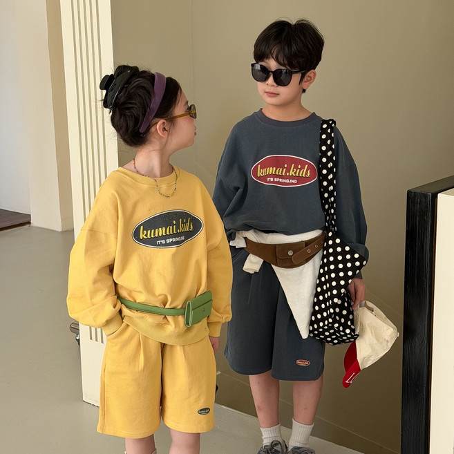 라라앤아이 초등학생 주니어 면 맨투맨 반바지 상하세트