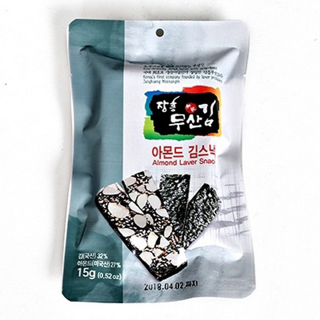 장흥무산 아몬드 김 스낵 15g cha+3431qX, 1