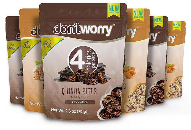 Don't Worry Chocolate and Blue Berry Quinoa Bites 4팩 - 저칼로리 케토 스낵 단 4칼로리 건강한 초콜릿 그래놀라 바 저탄수화물 퀴노, Chocolate - Almond Pecan, 1 Count (Pack of 6), 74g, 1개