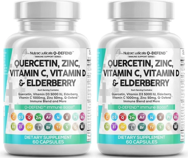 Clean Nutraceuticals 퀘르세틴 아연 비타민C 비타민D 엘더베리 복합 Q-디펜드 이뮨 서포트 포뮬러, 2개, 60정 - 쿠팡