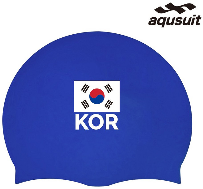 국내생산 아퀴스트 실리콘 태극기 수영모자 실내수영장 생존수영용품, 블루, 1개