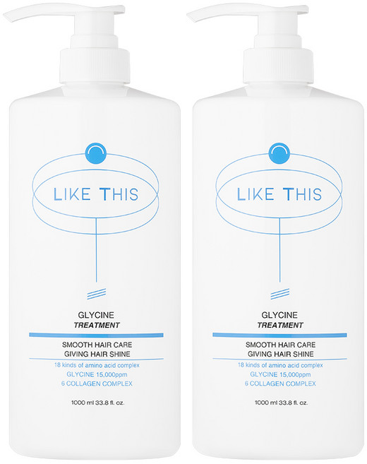 LIKE THIS 손상모발 집중케어 탄력 윤기개선 15 000PPM 글라이신 헤어 트리트먼트, 1L, 2개