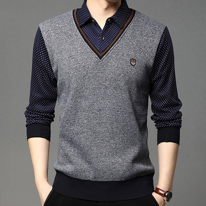 남성 레이어드 체크 도트 셔츠 와이셔츠 신사 젠틀 니트 조끼 베스트 댄디레이어베스트셔츠