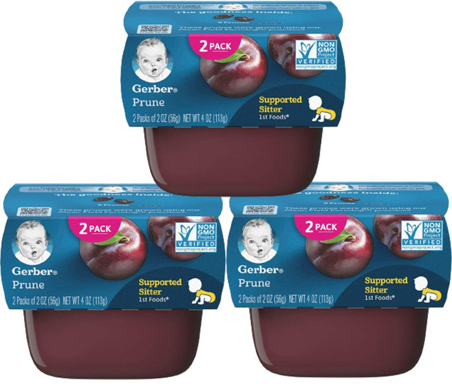 거버 퓨레 말린 자두 56g 아기 유아 베이비 과일 1단계 이유식 죽 미음 6개 Gerber Prune 2 Pack 2 oz (56 g) Each, 단일옵션