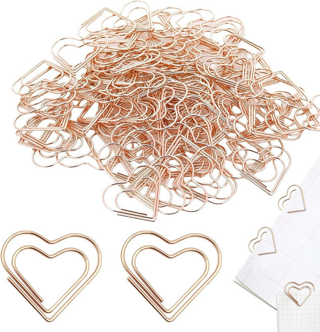 100PCS 귀여운 금속 하트 종이 클립 로즈 골드 장식 미니 북마크 플래너 결혼식 사무용품을 위한 문서 노트 정렬 정리함