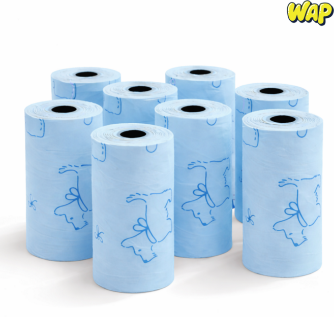 WAP 120매 생분해 친환경 향균 강아지 배변봉투 풋백 도톰 두꺼운, 120개, 8개입, 블루