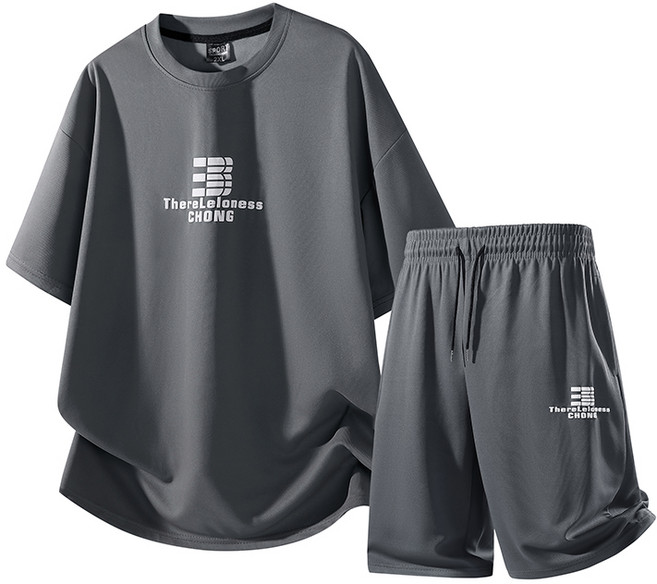 2026夏季新款歐碼印花休閒套裝 輕柔舒適運動套裝 口袋拉鏈寬鬆男士短套