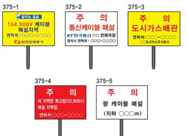 G47683 전기 가스관계표지 매립식 매설물 말뚝표지판, 375-1, 1개