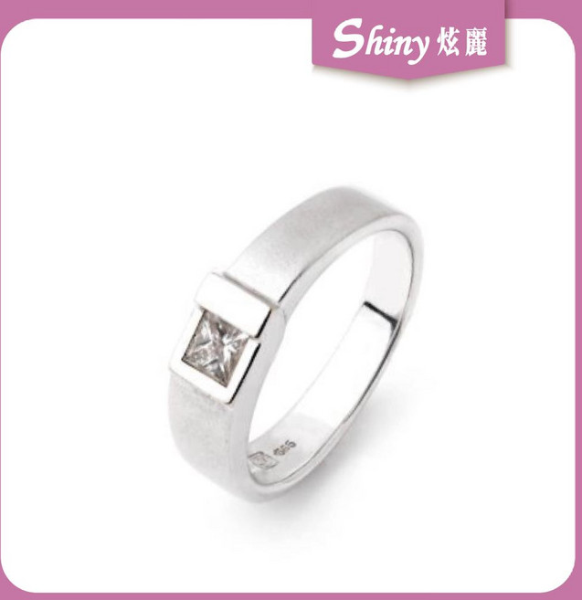 【炫麗】14K金戒 初衷 0.29ct (14KW) 方鑽男戒 戒圍#9.5 0721