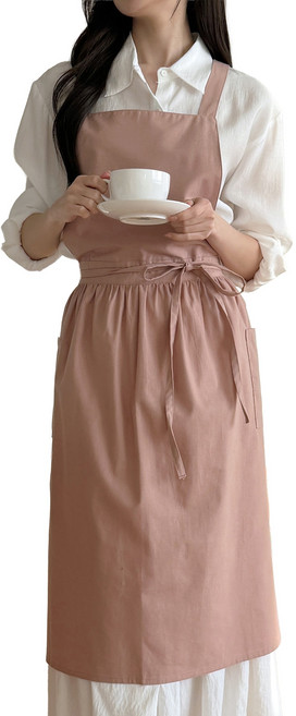 두리앤고 프리미엄 워싱 H형 카페 원피스 앞치마, 핑크, 1개