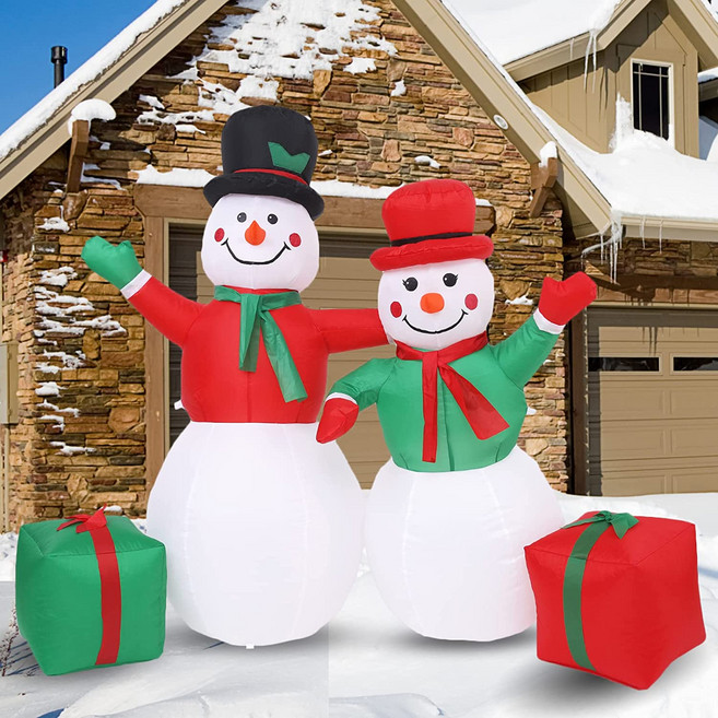 裝飾燈大師 聖誕雪人系列拱門 110V插電自動充氣, 充氣-兩個雪人與禮物盒, 1個