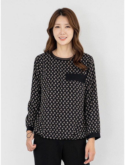 모슬린 엄마옷 라운드 나염 긴팔 블라우스 MQG124703 마담 미시 중년여성 빅사이즈 할머니옷 50대 60대 70대