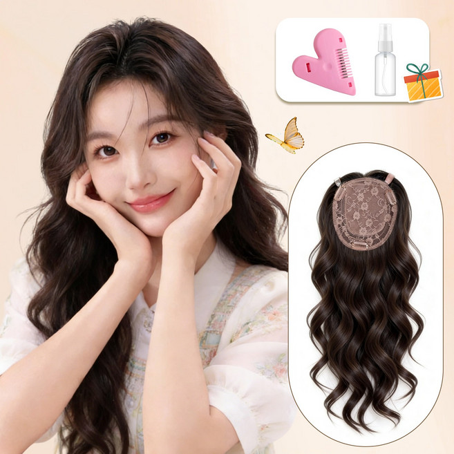 Belua 여성 전체가발 대웨이브 중간가르마 앞머스 헤어네트 불필요 자연스러운 데일리 가발, 1개, 브라운블랙