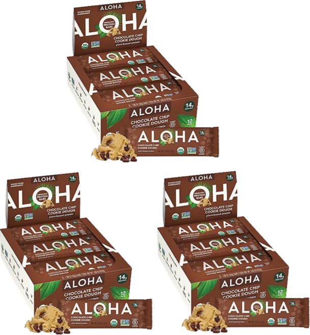Aloha 유기농 비건 프로틴 바 초코칩쿠키 ALOHA Organic Plant Based Protein Bars Chocolate Chip Cookie Dough, 36개, 56g - 쿠팡