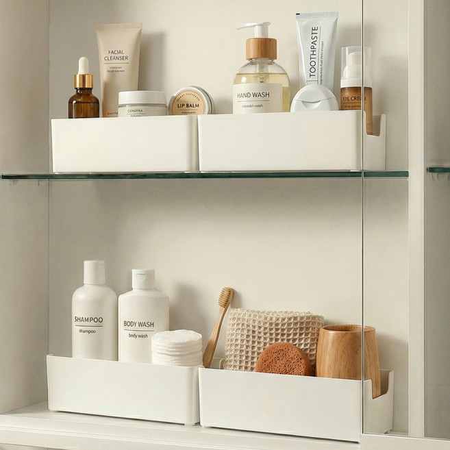 한누네 국내생산 욕실 선반 정리함, 화이트, 6개