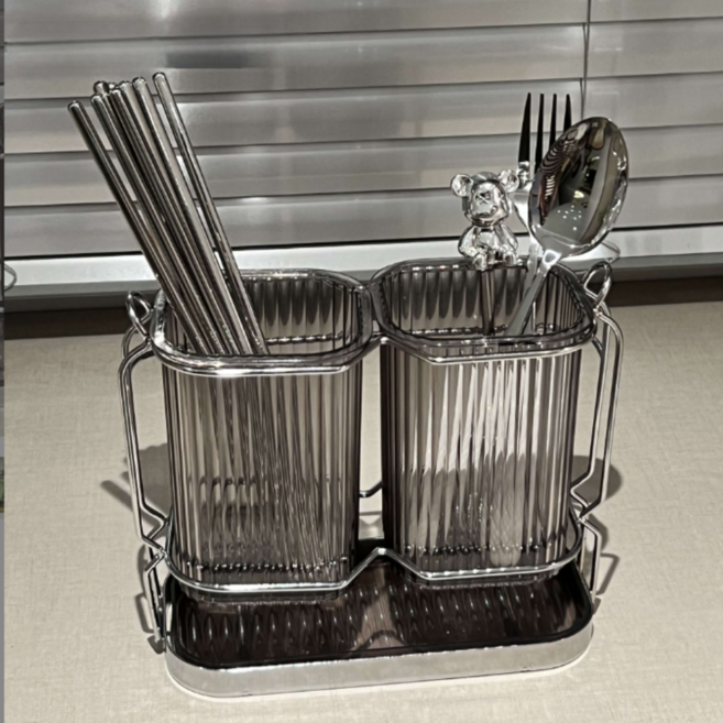 물빠짐 럭셔리 수저통 꽂이 수저 보관함 주방 정리함 케이스 트레이 4color, 4.실버+그레이, 1개