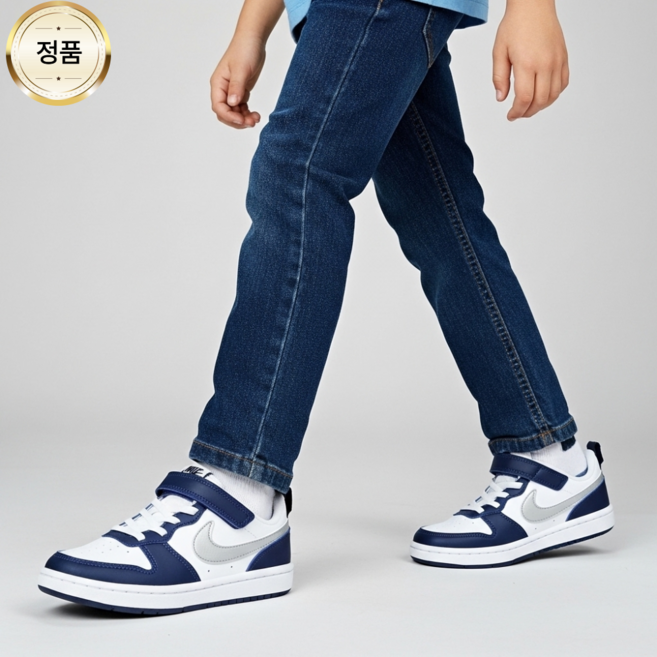 [국내매장정품] 나이키 아동 편안하고 안정적인 착용 벨크로 데일리 운동화 스니커즈 코트버로우 로우 리크라프트 블루실버 SENKCHCBBS