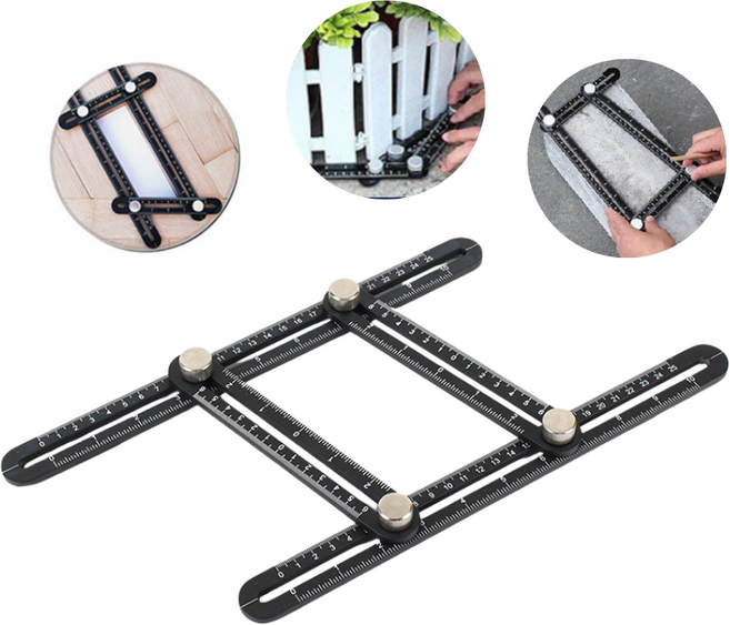 tinduo 타일자 만능 접이식 관절자 4절 목공용 만능 각도자 알루미늄 합금 스테인리스, 1개, 블랙 알루미늄 합금