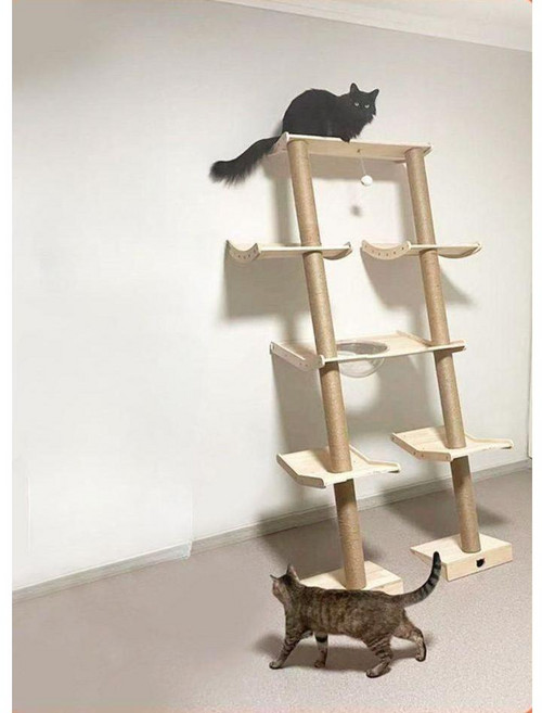 고양이 책장 캣타워 계단 원목 선반 냥이 하우스 워커, 새로운 단일   타워  더블 네스트 모델  (MDF)