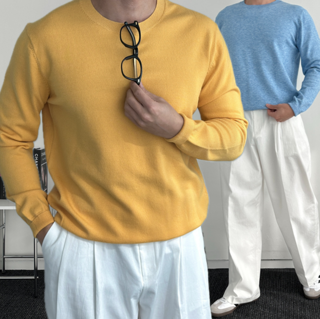 부드러운 캐시 라운드 긴팔 이너 니트 머슬핏니트 워셔블니트 루즈핏 커플 파란색 초록색 노란색 빨간색 브라운 니트 24color