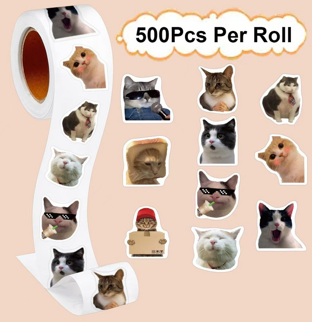 귀여운 고양이 롤스티커 500pcs 다꾸 폰꾸 꾸미기 스티커, 1개