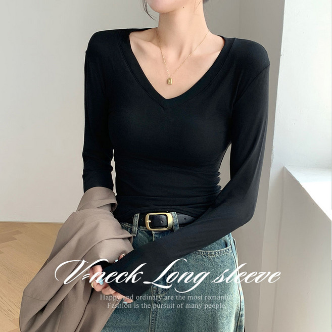 [순이] C.여성 딥브이넥 긴팔 이너 티셔츠