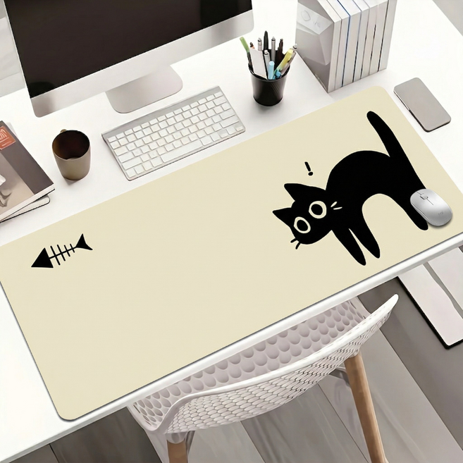 에센셜00 긴 고양이 게이밍 마우스 장패드 800*300mm 두께 3mm 미끄럼 방지, 1개, 베이지