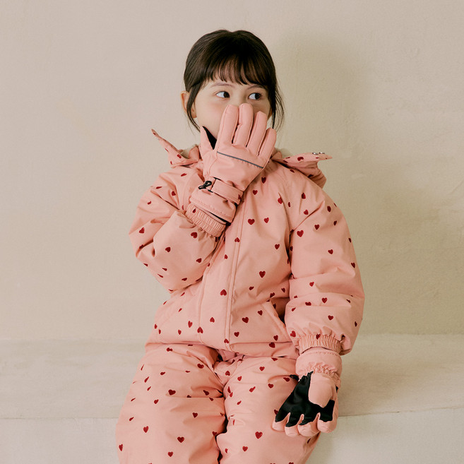 요바프 키즈 스키장갑 방수 방한 유아 아동 겨울 눈썰매 장갑 / 핑크