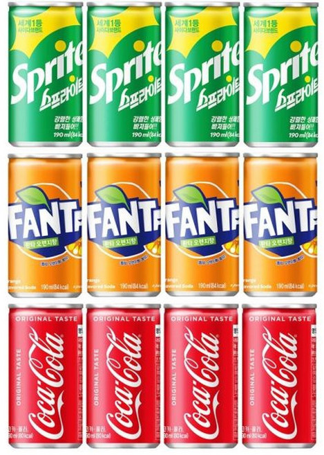 코카콜라 환타오렌지 스프라이트 3종세트 190ml 12캔 / 음료세트 탄산음료세트 음료수대량 음료수대량구매