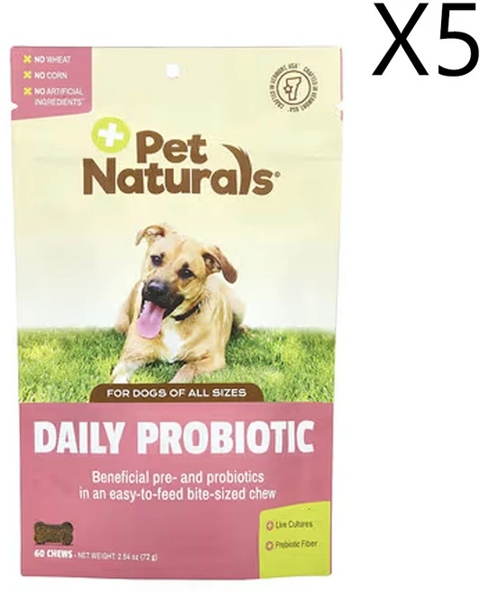 펫 네츄럴스 Daily Probiotic 모든 크기의 반려견 용 60 츄 2.54 oz (72 g), 5개, 장건강/유산균 - 쿠팡