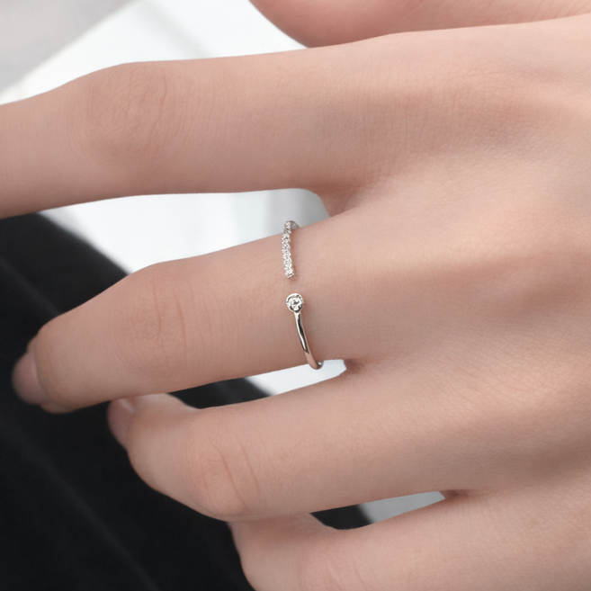 백송 클레버 슬림 큐빅 심플 오픈 반지 실버925도금 데일리 레이어드 캐주얼 우정링