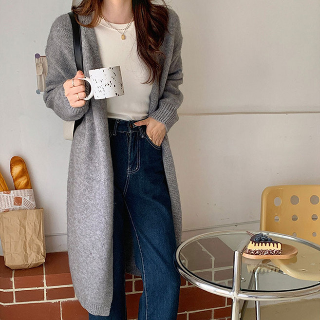 여성용 두꺼운 보온 니트 롱가디건