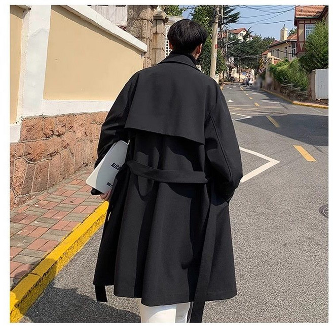 남성 트렌치 코트 봄 가을 커플룩 루즈핏 하프 트렌치 코트 남녀공용 아우터 캐주얼 기질 롱 코트 SJS