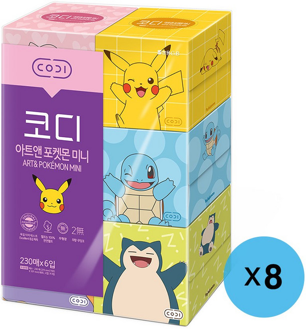 쌍용 코디 아트앤 포켓몬 미니 각티슈 280매 6개 8팩, 48개