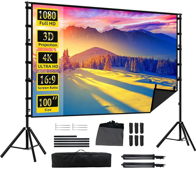 VEIDADZ 실외용삼각대 프로젝터 스크린 검정색 뒷면 주름 방지 고화질 화면 고화질 광시야각 회의실/홈시어터용, 84형