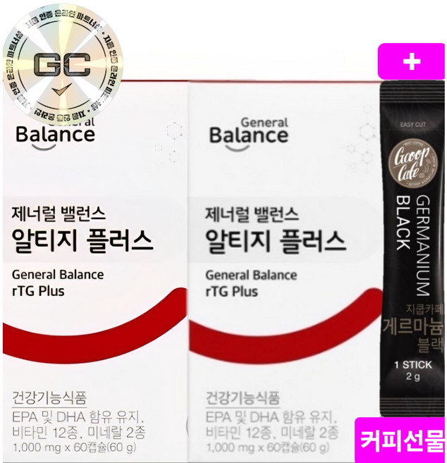 **감사선물**1+1[GCOOP] 지쿱 제너럴 밸런스 알티지 오메가3 플러스 지쿱오메가3 + 지쿱게르마늄커피 하나더드립니다, 1g, 120개