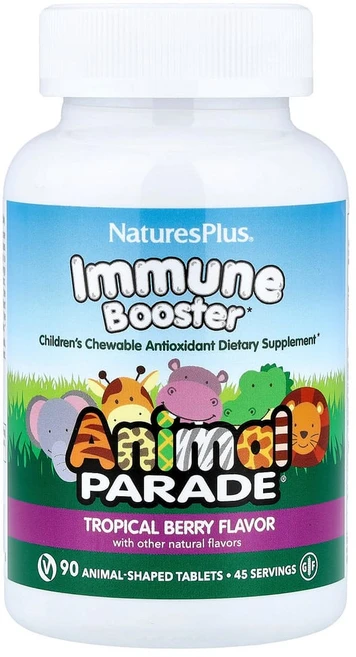 NaturesPlus Source of Life Animal Parade 어린이용 이뮨 부스터 천연 열대 베리 맛 90개, 90정, 1개 - 쿠팡