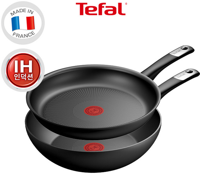 테팔 인덕션 티타늄 3X 퍼펙트 터치 프라이팬, 1세트, 2종(팬28+웍28), 블랙