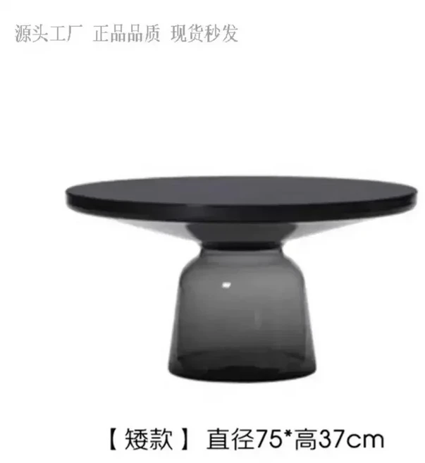 북유럽 럭셔리 유리 커피 테이블 투명 사이드 거실 장식 우아한 원형, 13 Black Gray Short