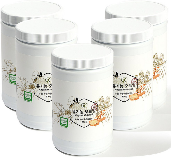 휴나인 % 순수 국산 친환경 유기농 압착 귀리 오트밀, 330g, 5개