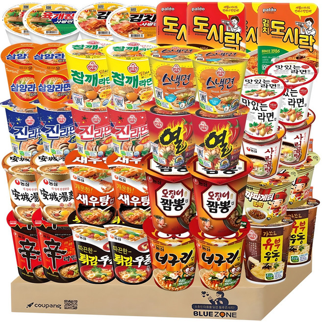 소컵라면 20종 40개입 (너굴2+신2+새우2+오짬2+육발2+짜범2+튀김2+스낵2+유부2+열2+진매2+진순2+안성2+참깨2+삼양2+김도2+도2+맛2+김치2+곰탕2), 1세트