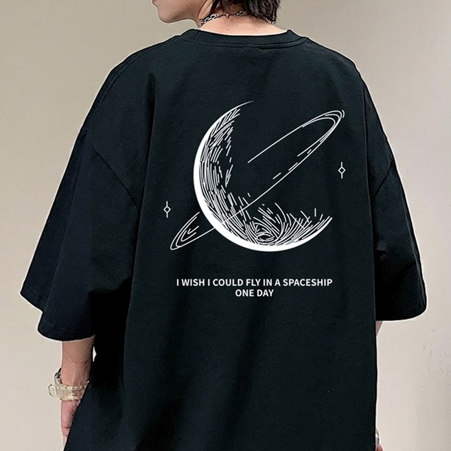 JBOOM 남자 오버핏 반팔티 스페이스 프린트 티셔츠