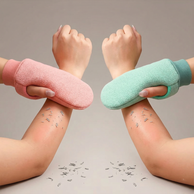 안아픈 벙어리 양면 때밀이 장갑 부드러운 각질제거 목욕 때수건, 1개, 1개입, 베이지